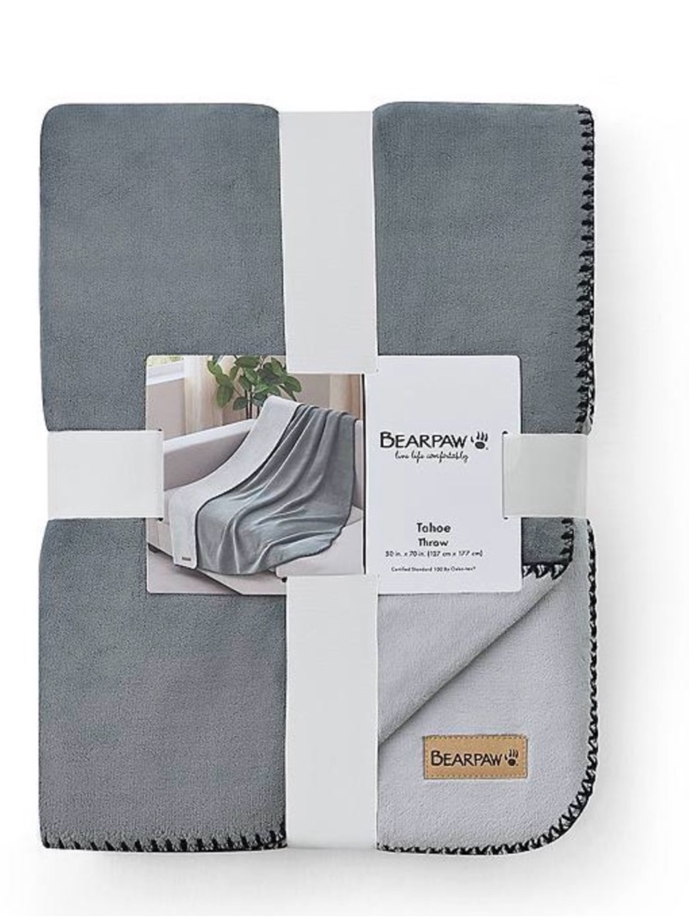 BearPaw Tahoe Gray Reversible Plush Throw Blanket